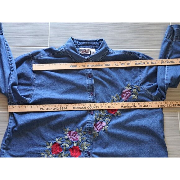 Vtg Bill Blass Womens 3X Embroidered Denim Shirt Button-Up Cotton Floral Boho - Picture 6 of 9